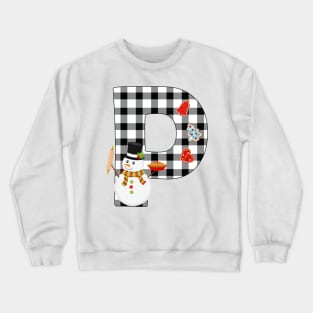 BW Buffalo Checks Pattern Monogram P | Snowman Crewneck Sweatshirt